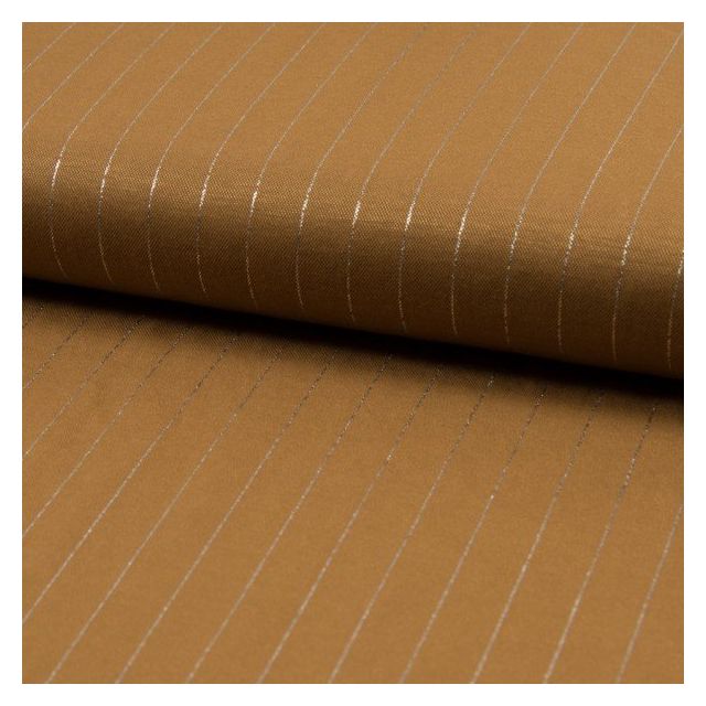 Tissu Polyviscose extensible rayures lurex Camel - Par 10 cm