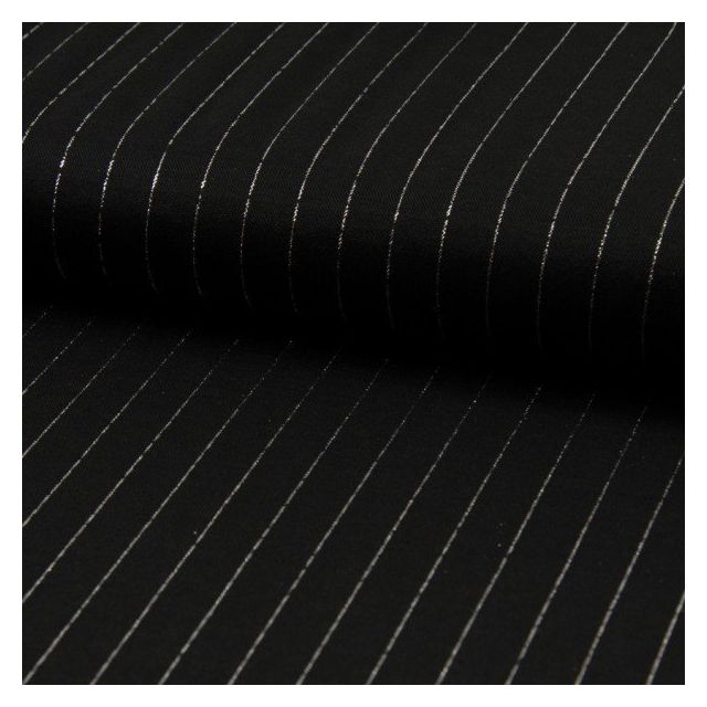 Tissu Polyviscose extensible rayures lurex Noir - Par 10 cm