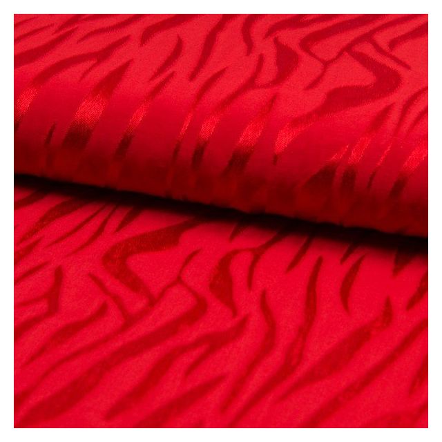 Tissu Jacquard de viscose Zébré Rouge - Par 10 cm