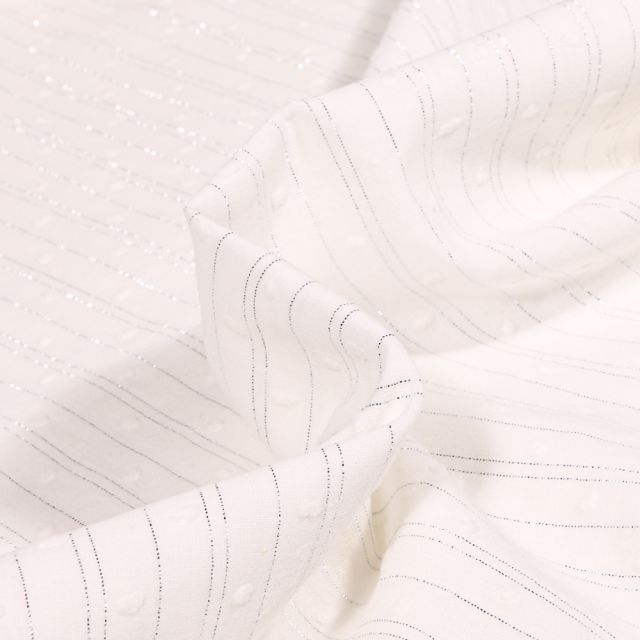 Tissu Voile de coton Adria Rayures lurex sur fond Blanc