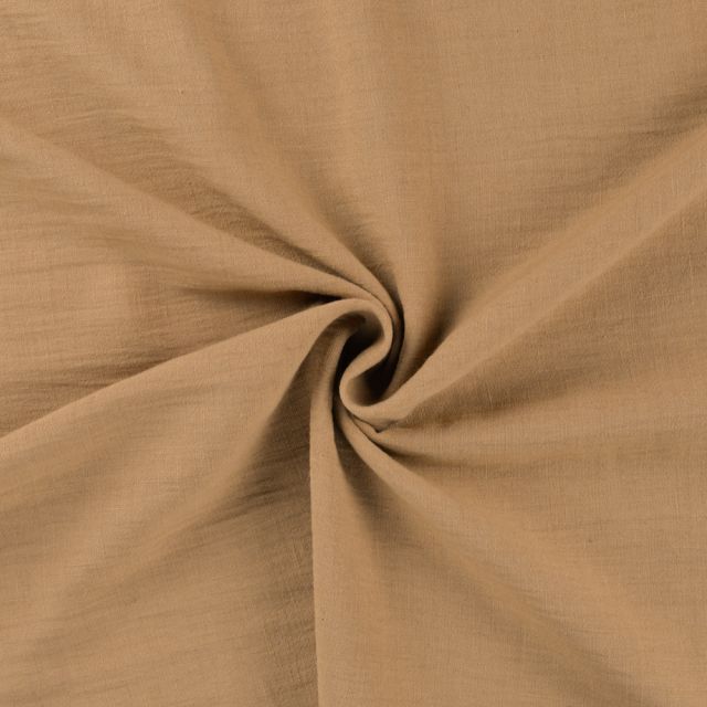 Tissu Polyester aspect Lin uni Caramel