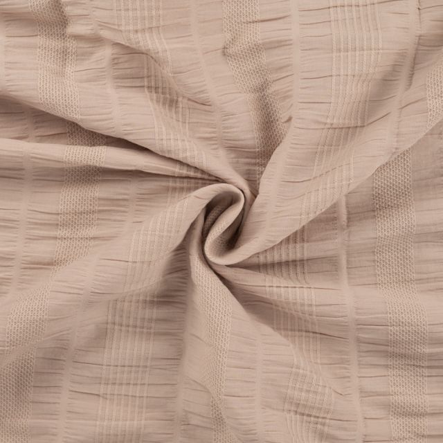 Tissu Coton Smocké uni Beige