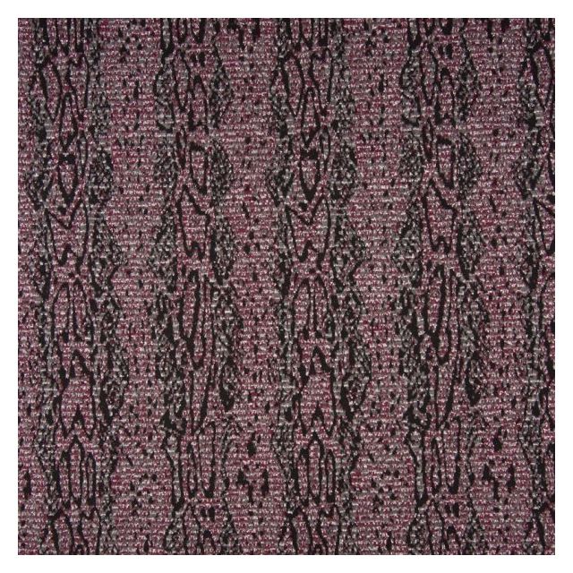 Tissu Jacquard Pailleté argent  Reptiles sur fond Bordeaux - Par 10 cm