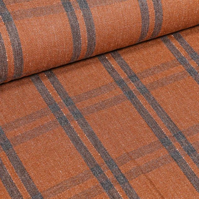 Tissu Viscose lurex Carreaux fins sur fond Rouille