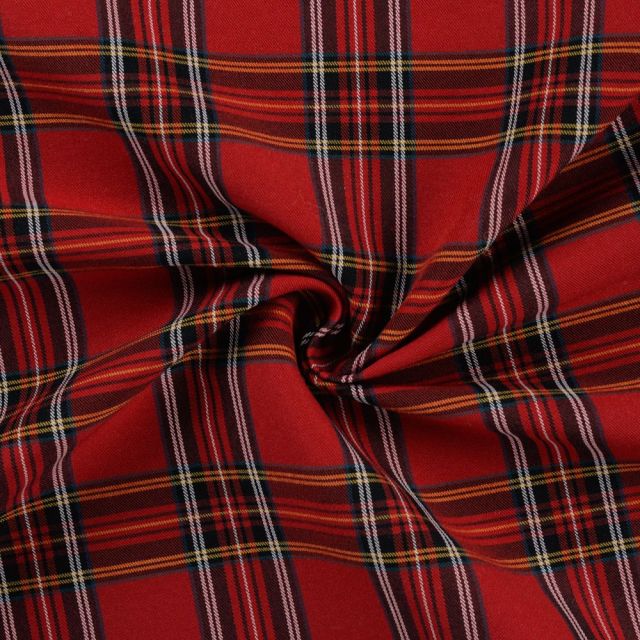 Tissu Bengaline Motif Tartan sur fond Rouge