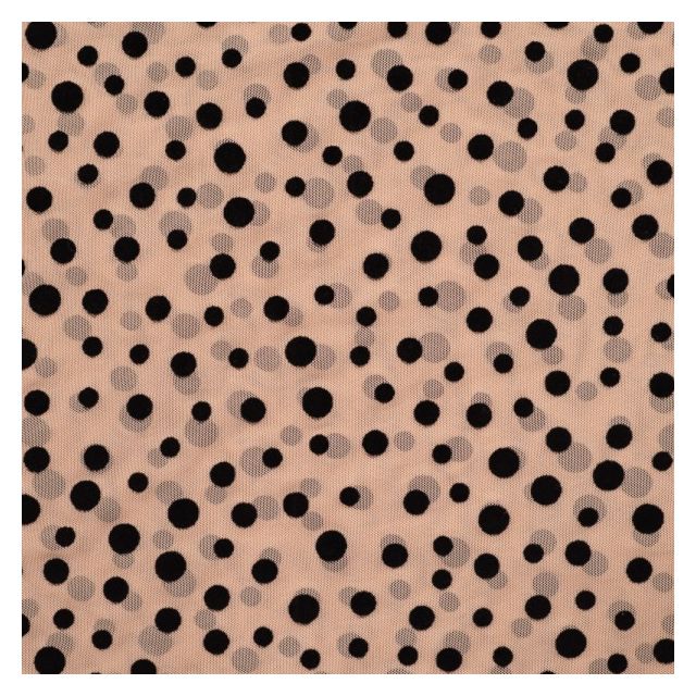 Tissu Tulle souple Big Dots velours sur fond Beige