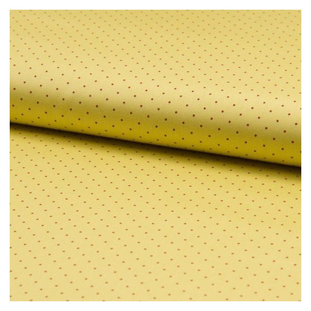 Popeline de coton satiné Romantico Petits pois bordeaux sur fond Jaune - Par 10 cm