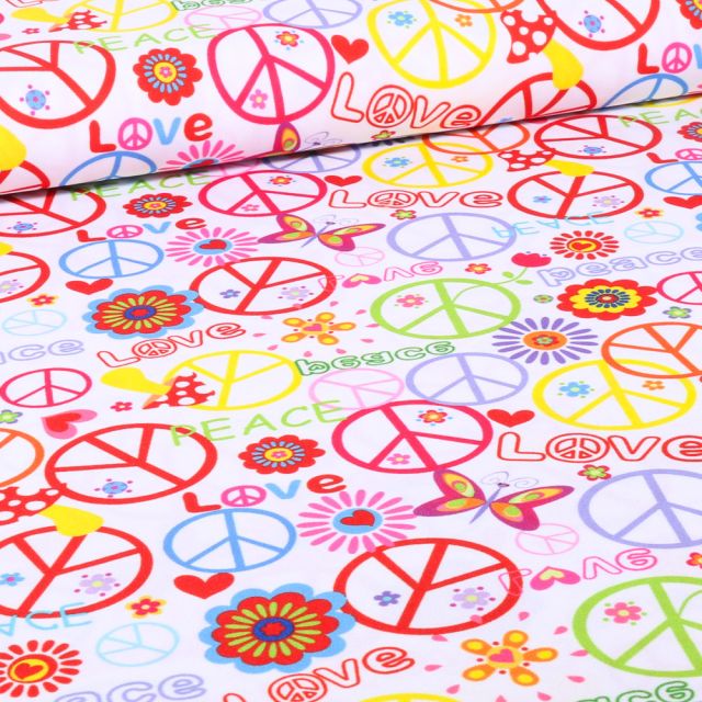 Tissu Bengaline Peace sur fond Blanc