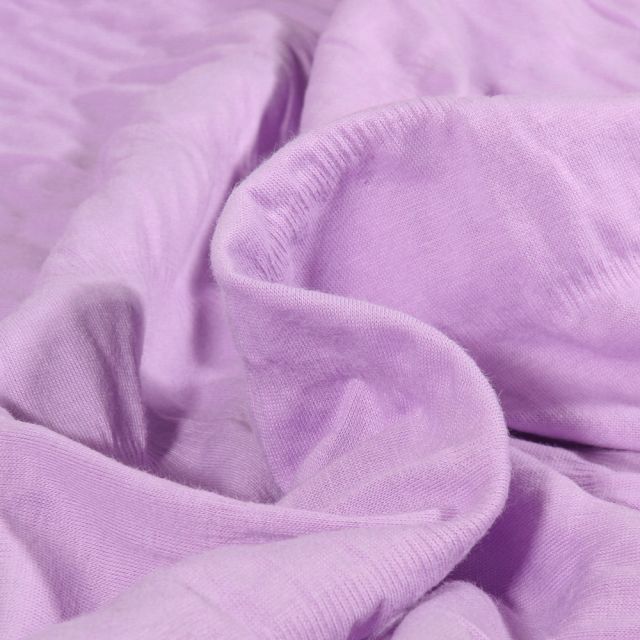 Tissu Jersey Coton smocké uni Lilas