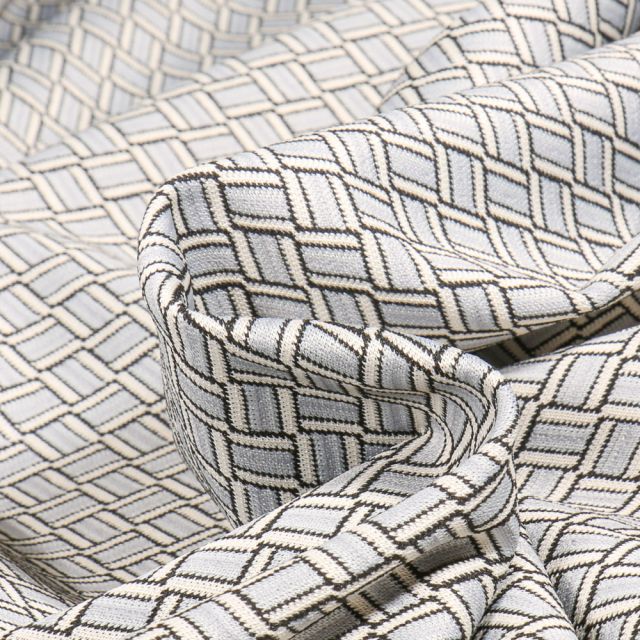 Tissu  Maille Jacquard Zig zag sur fond Gris clair