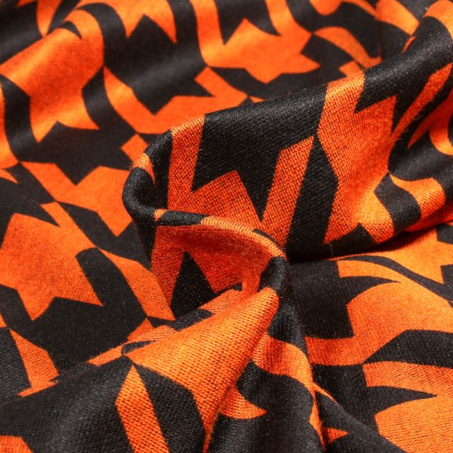 Tissu Jersey Milano Maxi pied de poule sur fond Orange