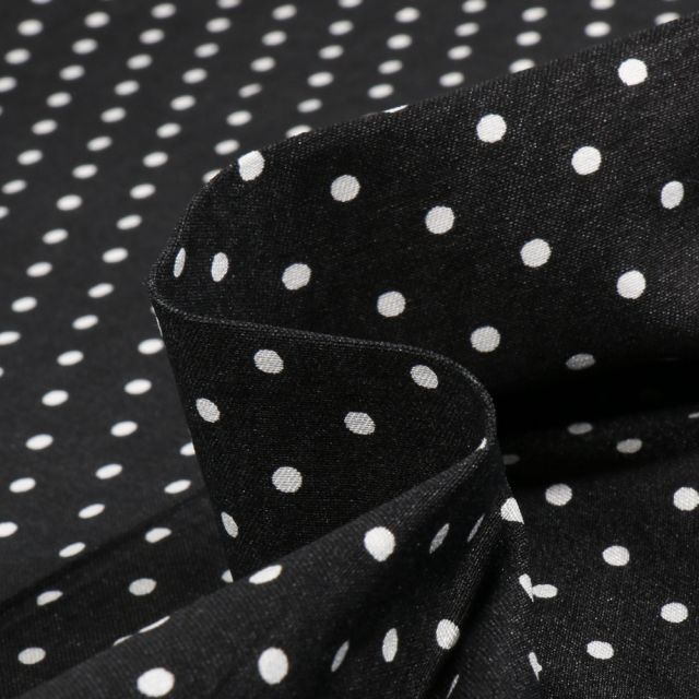 Tissu Bengaline  Dotty sur fond Noir