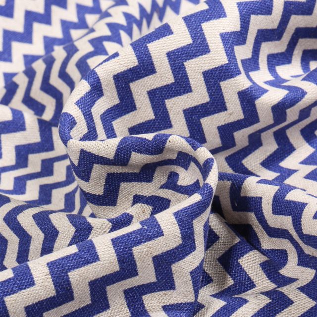 Tissu Viscose Lin Chevrons bleu roi sur fond Naturel