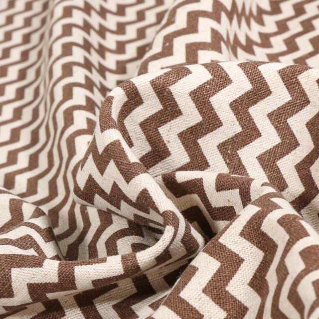 Tissu Viscose Lin Chevrons marron sur fond Naturel