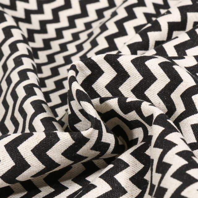 Tissu Viscose Lin Chevrons noir sur fond Naturel