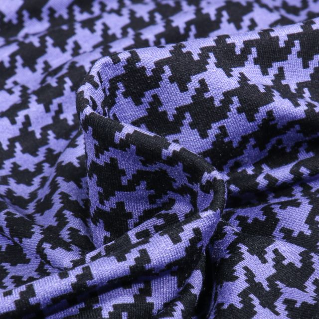 Tissu Jersey Viscose  Pied de poule sur fond Violet