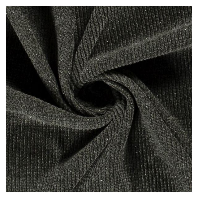 Tissu Maille côtelé lurex uni Gris anthracite chiné