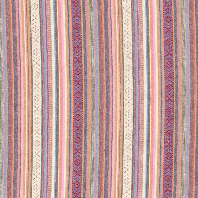 Tissu Jacquard Mexicain Rayé sur fond Rose