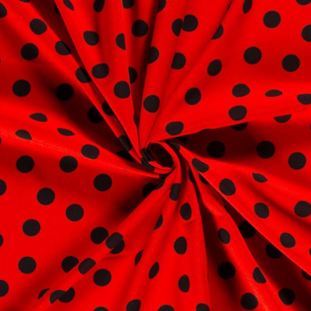 Tissu Burlington Pois noirs sur fond Rouge