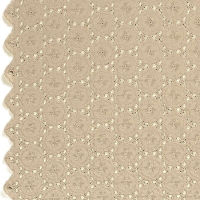 Tissu Coton brodé ajouré uni Beige