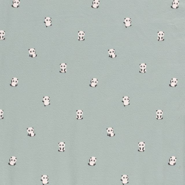 Tissu Jersey Coton LittleBird Pandas sur fond Vert menthe