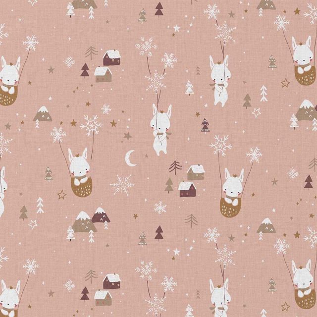 Tissu Coton imprimé Arty Flopin lapin sur fond Rose