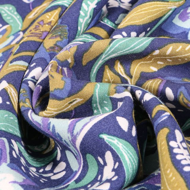 Tissu Viscose Arty Suniva sur fond Bleu indigo