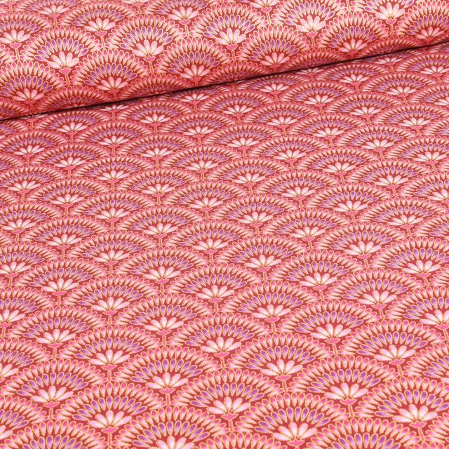 Tissu Robert Kaufman Persis Claret éventails sur fond Rouge