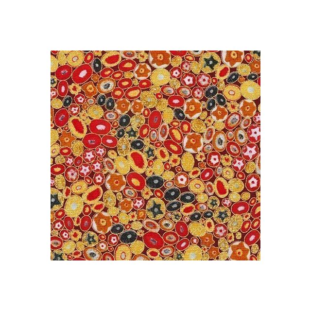 Tissu Robert Kaufman Gustav Klimt galets fleuris sur fond Rouge - Par 10 cm