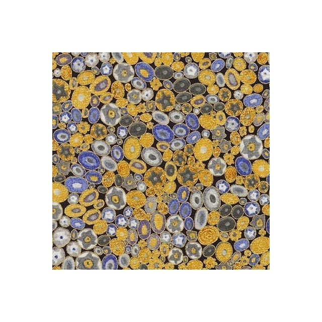 Tissu Coton Robert Kaufman Gustav Klimt galets fleuris sur fond Bleu marine - Par 10 cm