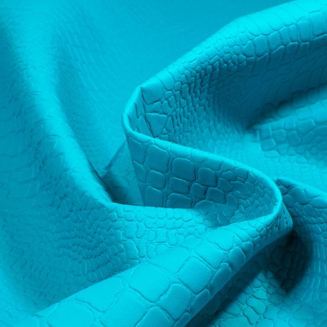 Tissu Simili cuir Croco mat uni Bleu turquoise