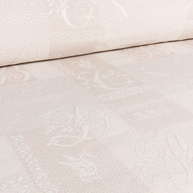 Tissu Piqué Coton relief grande largeur Bertille sur fond Ecru