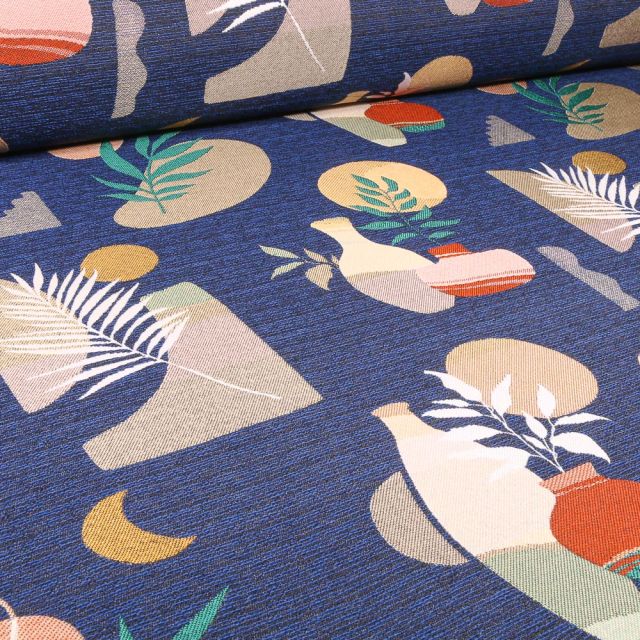 Tissu Jacquard Bobo sur fond Bleu