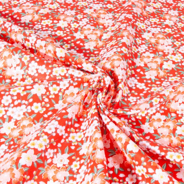 Tissu Coton imprimé Arty Floral Lia sur fond Rouge