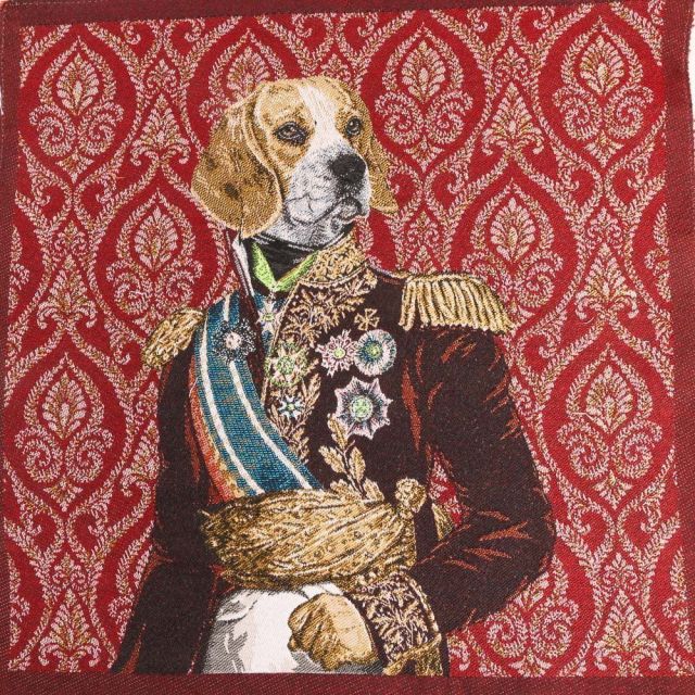 Panneau carré jacquard 48x48cm Chien Maréchal sur fond Rouge