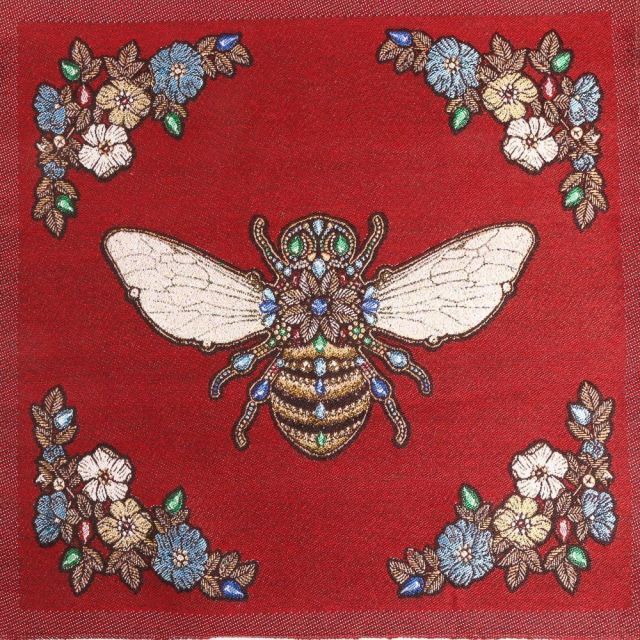 Panneau carré jacquard 48x48cm Abeille royale sur fond Rouge