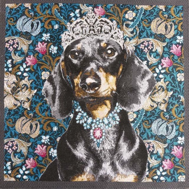 Panneau carré jacquard 48x48cm King Teckel sur fond Bleu