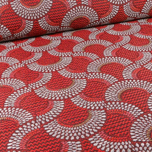 Tissu Jacquard  Zama sur fond Rouge