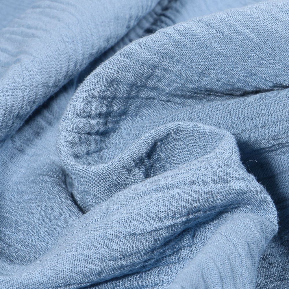 Serviette en tissu double gaze de coton bleue brodée dorée Les