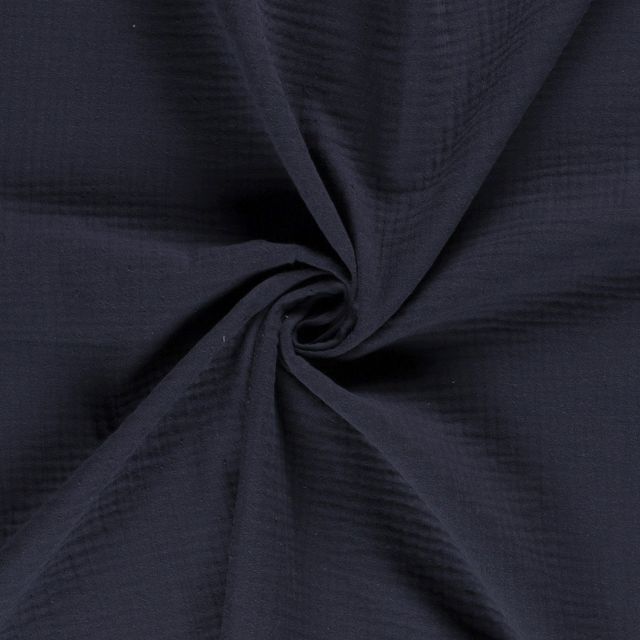 Tissu Triple gaze de coton Bleu marine - Par 10 cm