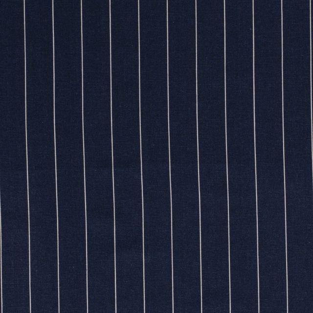 Tissu Viscose Lin Rayé sur fond Bleu jean - Par 10 cm