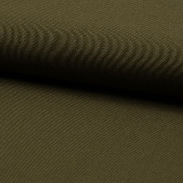 Tissu Coton Sergé d'ameublement uni Kaki - Par 10 cm