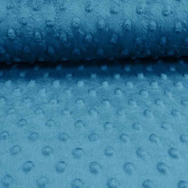 Tissu Minky ultra doux Pois Bleu Paon x10cm