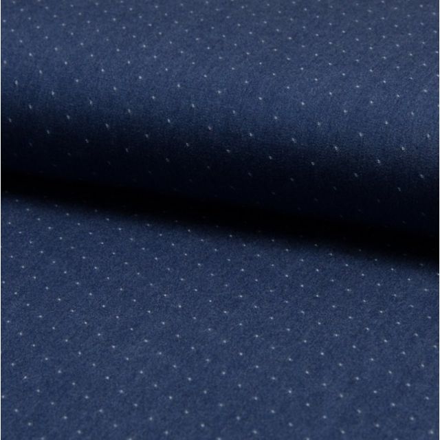 Tissu Chambray Tencel Bleu jean foncé Pois Blancs - Par 10 cm