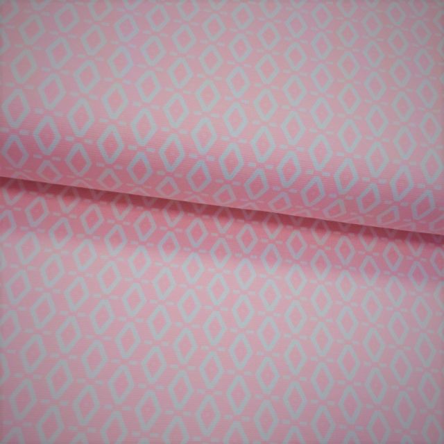 Tissu Jersey interlock Rose pâle Losanges Blancs - Par 10 cm