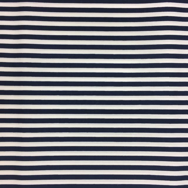 Tissu Coton imprimé marinière Bleu marine et blanc - Par 10 cm