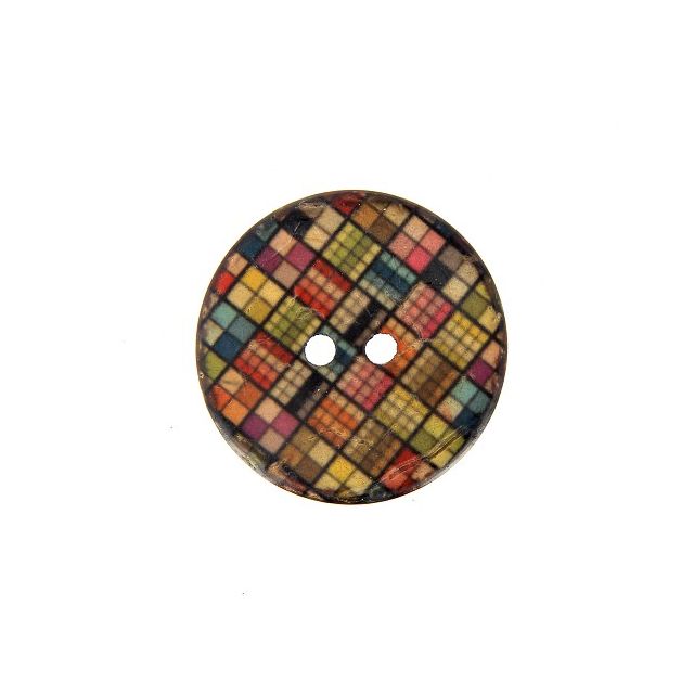 Bouton bois carreaux multicolore 30 mm