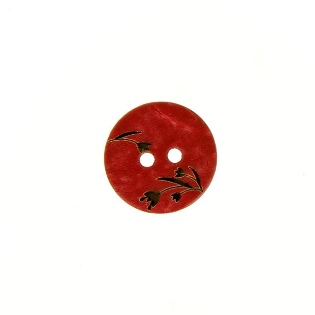 Bouton bois fleur gravé 15 mm - Rouge