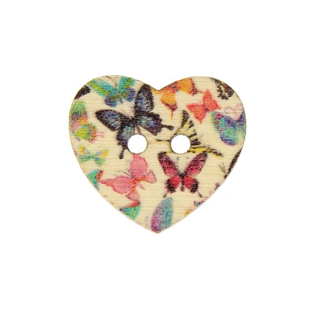 Bouton Cœur en bois 25 mm - Papillon
