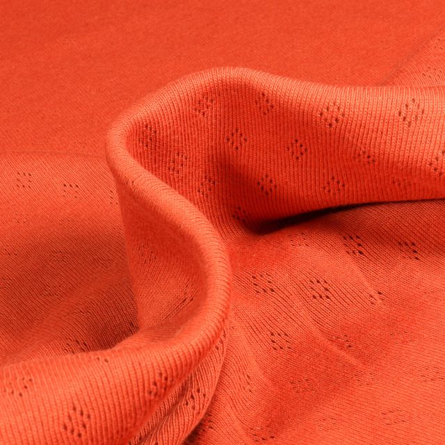 Tissu Jersey Coton ajouré Losanges Orange
